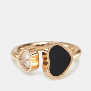 Chopard Happy Hearts Onyx Diamond 18k Rose Gold Ring Size 51, Rings - Luxury Closet catalog
