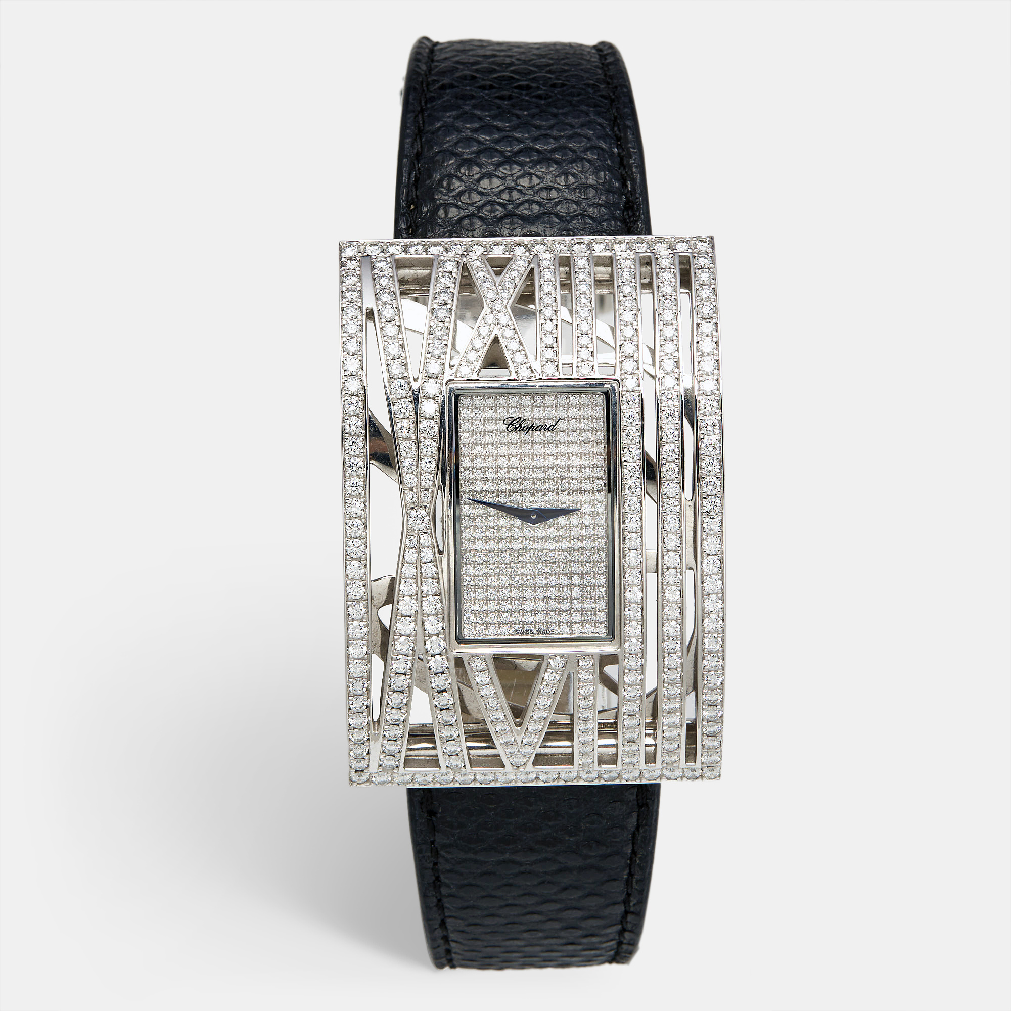 Chopard Diamond Pave 18K White Gold Snakeskin Leather Montres Dame XL 137130 Women's Wristwatch 36 mm, Watches - Luxury Closet catalog