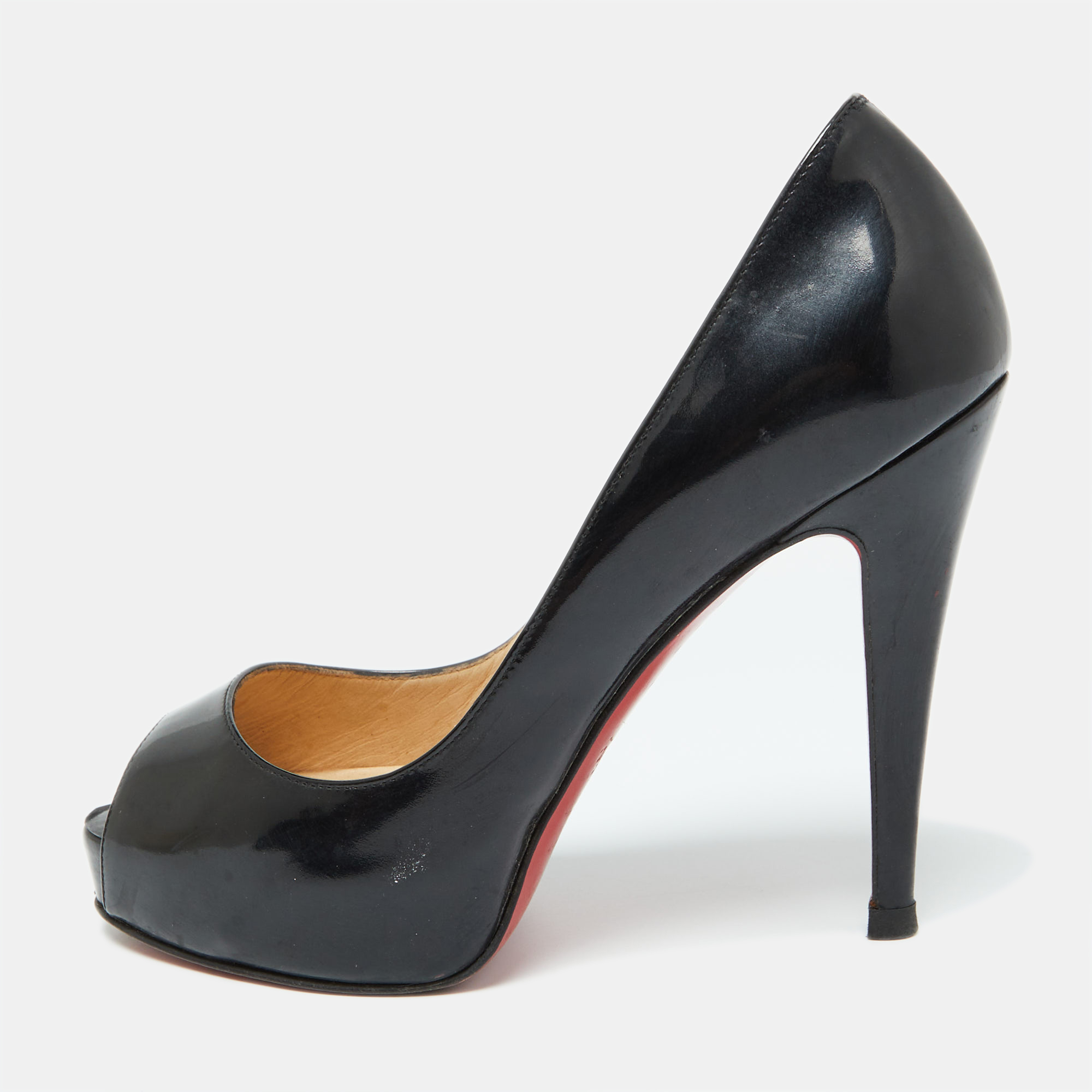 Christian Louboutin Black Patent Leather Lady Peep Toe Pumps 34.5, Pumps - Luxury Closet catalog