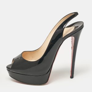 Christian Louboutin Black Patent Leather Lady Peep Slingback Pumps Size 39.5, Pumps - Luxury Closet catalog