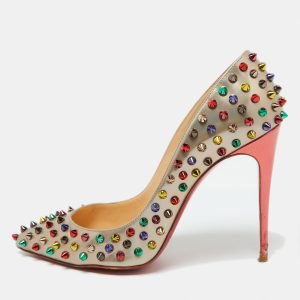 Christian Louboutin Metallic Beige Leather Pigalle Spikes Pointed Toe Pumps Size 39, Pumps - Luxury Closet catalog