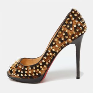 Christian Louboutin Leopard Print Calf Hair Yolanda Spikes Peep Toe Pumps Size 39, Pumps - Luxury Closet catalog