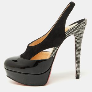 Christian Louboutin Black Patent Leather and Suede Platform Slingback Sandals Size 36.5, Sandals - Luxury Closet catalog