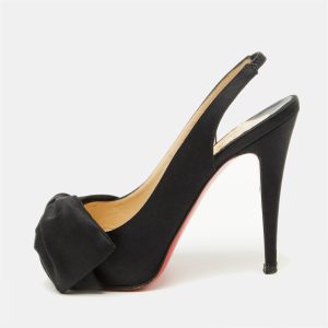Christian Louboutin Black Satin Bow Peep Toe Platform Slingback Pumps Size 36, Pumps - Luxury Closet catalog