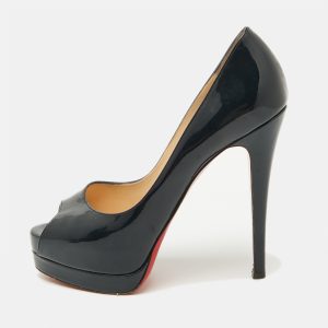 Christian Louboutin Navy Blue Patent Leather Lady Peep Toe Platform Pumps Size 37, Pumps - Luxury Closet catalog