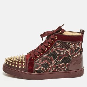 Christian Louboutin Burgundy Patent Leather and Velvet Louis High Top Sneakers Size 37.5, Athletic Shoes & Sneakers - Luxury Closet catalog