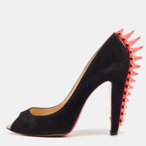 Christian Louboutin Black Suede Electropump Peep Toe Pumps Size 38, Pumps - Luxury Closet catalog