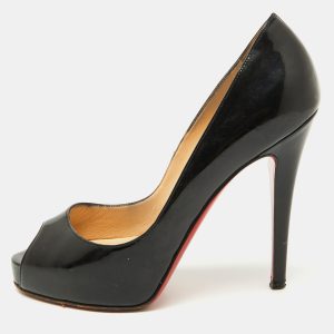 Christian Louboutin Black Patent Leather Very Prive Peep Toe Platform Pumps Size 37, Pumps - Luxury Closet catalog