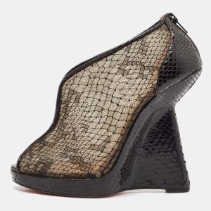 Christian Louboutin Black Mesh And Python Leather Janet Wedge Booties Size 39, Boots - Luxury Closet catalog