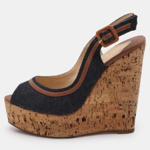 Christian Louboutin Dark Blue Fabric and Leather Une Plume Sandals Size 36, Sandals - Luxury Closet catalog