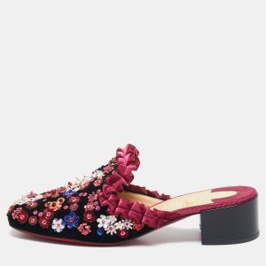 Christian Louboutin Multicolor Velvet Flower Embellished Mules Size 38.5, Sandals - Luxury Closet catalog