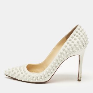 Christian Louboutin White Leather Pigalle Spikes Pointed Toe Pumps Size 38.5, Pumps - Luxury Closet catalog