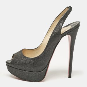 Christian Louboutin Grey Glitter Lady Peep Slingback Pumps Size 39, Pumps - Luxury Closet catalog