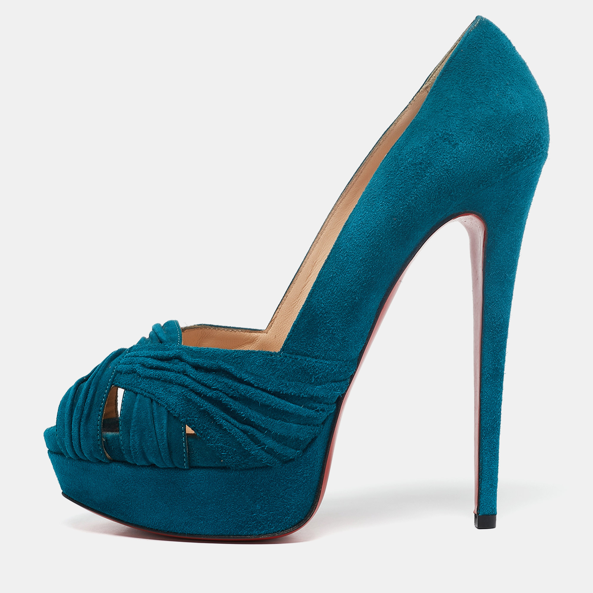 Christian Louboutin Blue Suede CrissCross Platform Pumps Size 39, Pumps - Luxury Closet catalog