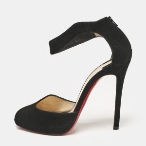 Christian Louboutin Black Suede Ankle Strap Peep Toe Sandals Size 39.5, Sandals - Luxury Closet catalog