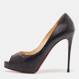 Christian Louboutin Black Python Leather Very Prive Peep Toe Pumps Size 38.5, Pumps - Luxury Closet catalog