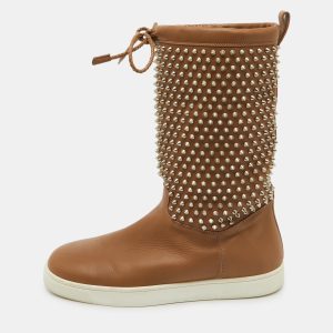 Christian Louboutin Brown Leather Surlapony Spiked Mid Calf Boots Size 43, Boots - Luxury Closet catalog