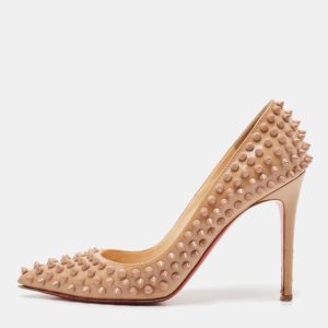Christian Louboutin Beige Patent Leather Pigalle Spikes Pointed Toe Pumps Size 38, Pumps - Luxury Closet catalog