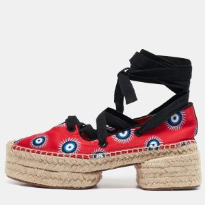 Christian Louboutin Red Fabric Evil Eye Print Platform Espadrille Sandals Size 38, Sandals - Luxury Closet catalog