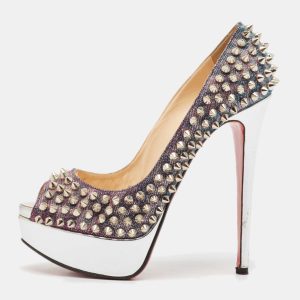 Christian Louboutin Metallic Lurex Fabric Lady Peep Spikes Pumps Size 35.5, Pumps - Luxury Closet catalog