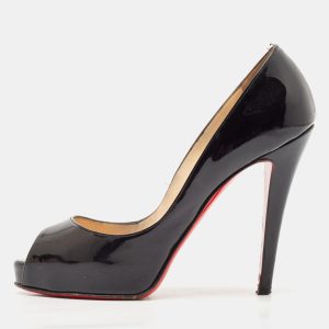 Christian Louboutin Black Patent Leather Very Prive Peep Toe Pumps Size 37.5, Pumps - Luxury Closet catalog