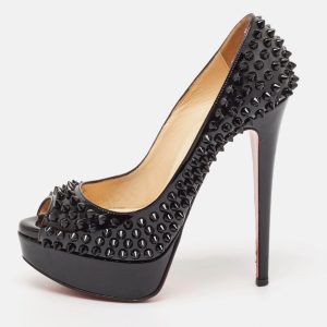 Christian Louboutin Black Patent Lady Peep Spikes Pumps Size 35, Pumps - Luxury Closet catalog