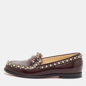Christian Louboutin Burgundy Leather Spike Embellished Slip On Loafers Size 37, Loafers & Slip-Ons - Luxury Closet catalog