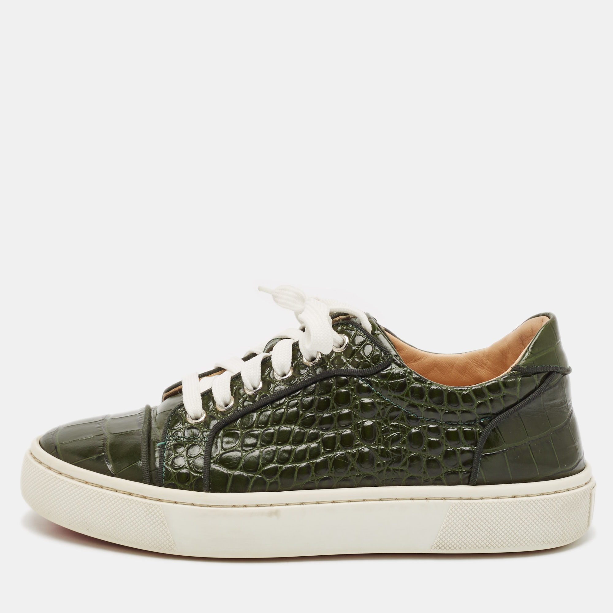 Christian Louboutin Green Crocodile Leather Louis Low Top Sneakers Size 39, Athletic Shoes & Sneakers - Luxury Closet catalog