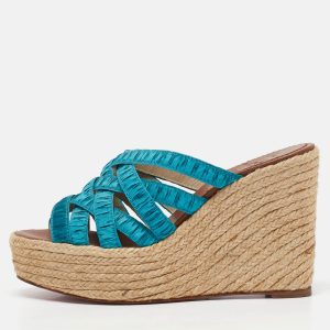 Christian Louboutin Blue Fabric Crepon Wedge Sandals Size 36, Sandals - Luxury Closet catalog