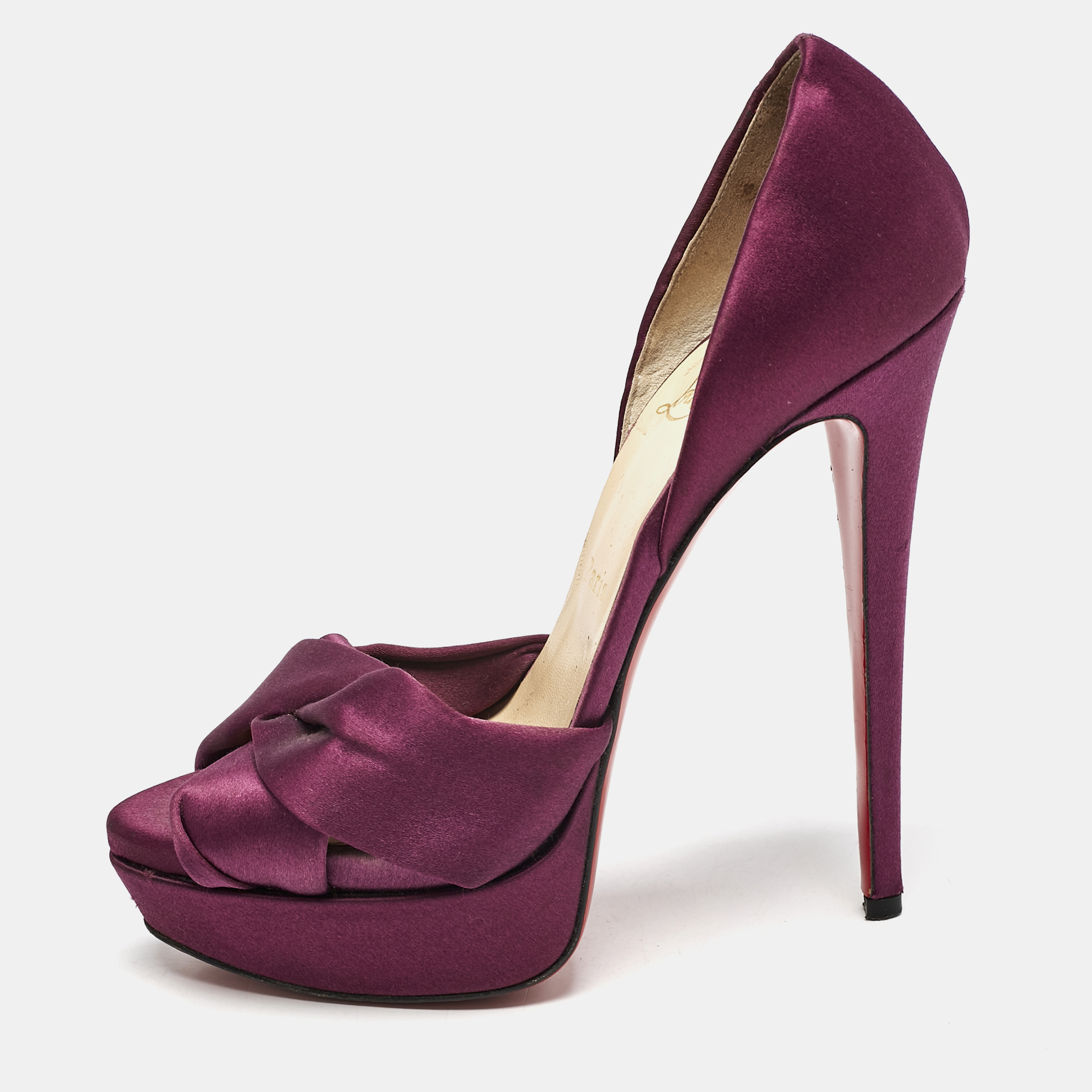 Christian Louboutin Purple Satin Volpi 150 Peep Toe D'Orsay Pumps Size 38, Pumps - Luxury Closet catalog