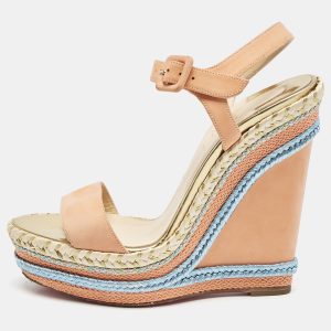 Christian Louboutin Peach Pink Suede New Duplice Wedge Sandals Size 38, Sandals - Luxury Closet catalog