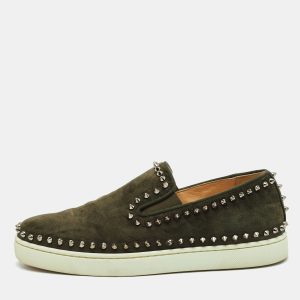 Christian Louboutin Dark Green Suede Spike Pik Boat Slip On Sneakers Size 40.5, Athletic Shoes & Sneakers - Luxury Closet catalog