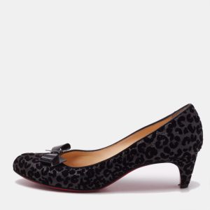 Christian Louboutin Black Patent Leather and Velvet Minima Bow Pumps Size 39.5, Pumps - Luxury Closet catalog