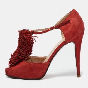Christian Louboutin Red Suede Flower Bow Ankle Strap Sandals Size 38, Sandals - Luxury Closet catalog