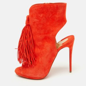 Christian Louboutin Orange Suede Otoka Open Toe Ankle Booties Size 37.5, Boots - Luxury Closet catalog