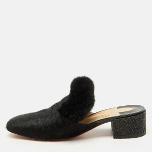 Christian Louboutin Black Croc Print Calfhair and Fur Boudiva Mules Size 37.5, Sandals - Luxury Closet catalog