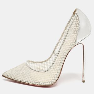 Christian Louboutin Silver Mesh and Leather Follies Resille Pointed Toe Pumps Size 40, Pumps - Luxury Closet catalog