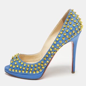 Christian Louboutin Blue Leather Yolanda Peep Toe Pumps Size 38, Pumps - Luxury Closet catalog