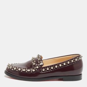 Christian Louboutin Burgundy Leather Spike Embellished Slip On Loafers Size 36.5, Loafers & Slip-Ons - Luxury Closet catalog