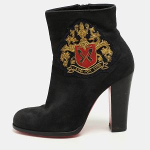 Christian Louboutin Black Suede Embroidered Patch Collegissima Mid Calf Boots Size 36, Boots - Luxury Closet catalog