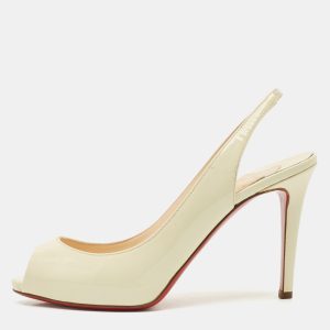 Christian Louboutin Light Cream Patent Leather Flo Slingback Sandals Size 37.5, Sandals - Luxury Closet catalog
