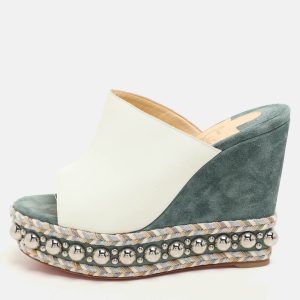 Christian Louboutin White/Green Leather Janibasse Wedge Sandals Size 39, Sandals - Luxury Closet catalog