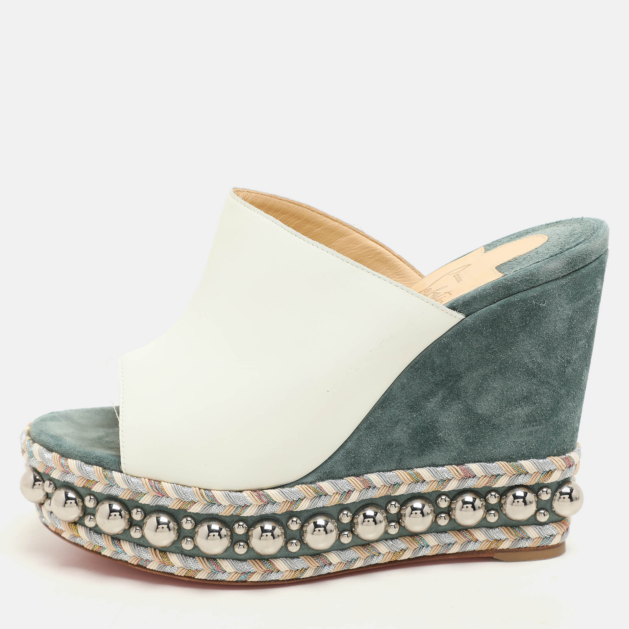 Christian Louboutin White/Green Leather Janibasse Wedge Sandals Size 39, Sandals - Luxury Closet catalog