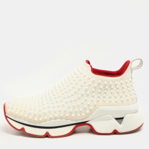 Christian Louboutin White Neoprene Spike Sock Slip On Platform Sneakers Size 39.5, Athletic Shoes & Sneakers - Luxury Closet catalog