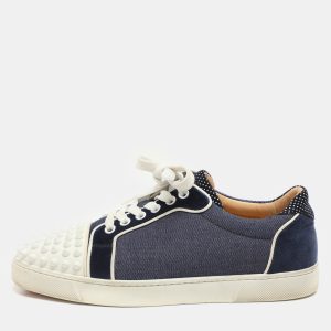 Christian Louboutin Blue/White Denim And Leather Vieira Spikes Low Top Sneakers Size 37, Athletic Shoes & Sneakers - Luxury Closet catalog