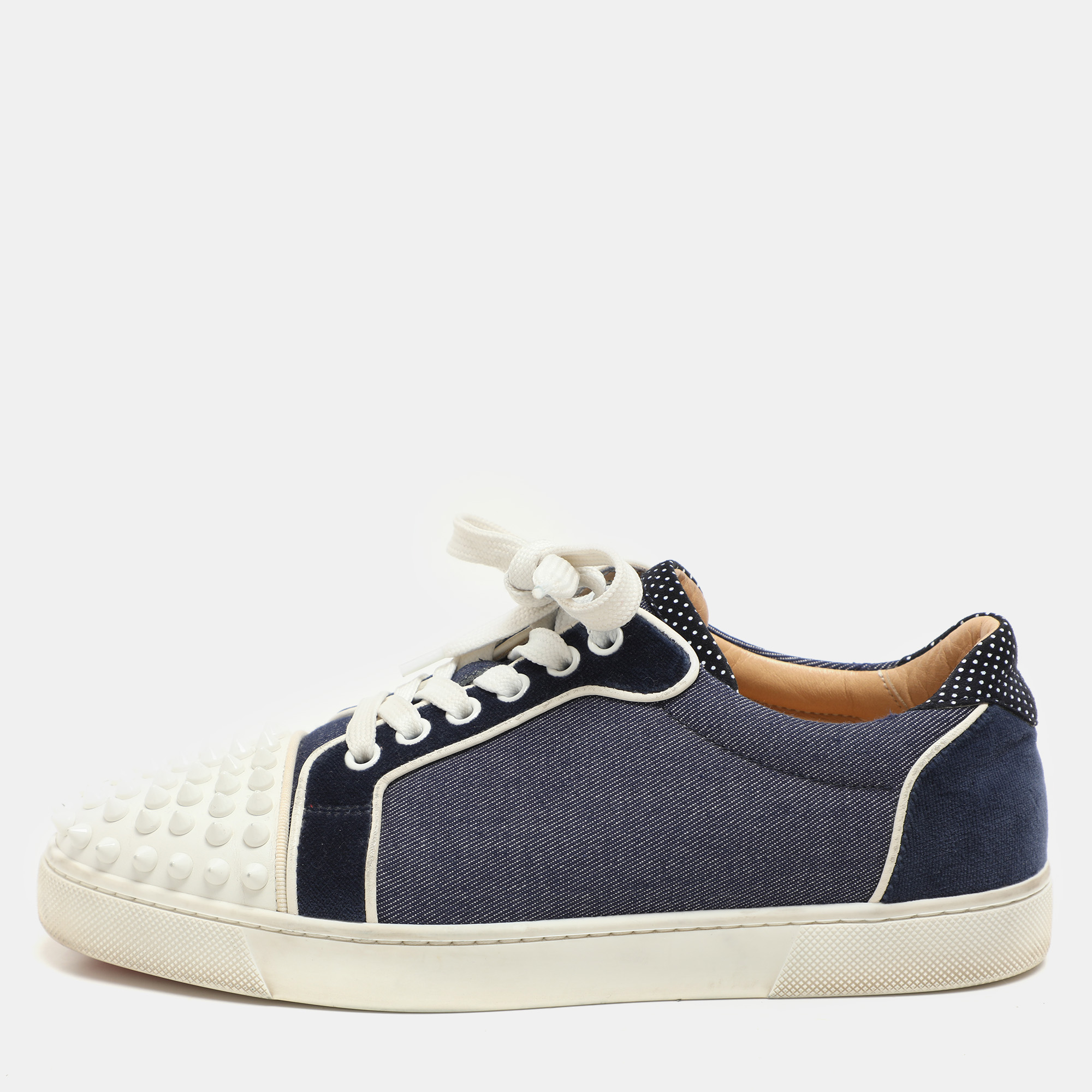 Christian Louboutin Blue/White Denim And Leather Vieira Spikes Low Top Sneakers Size 37, Athletic Shoes & Sneakers - Luxury Closet catalog