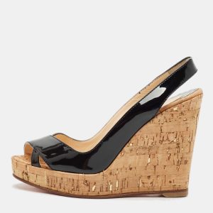 Christian Louboutin Black Patent Leather Cork Wedge Sandals Size 36, Sandals - Luxury Closet catalog