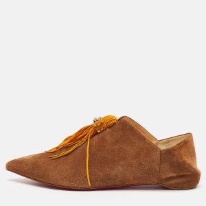 Christian Louboutin Brown/Yellow Suede Pointed Toe New Medinana Tassel Flats Size 37, Flats - Luxury Closet catalog