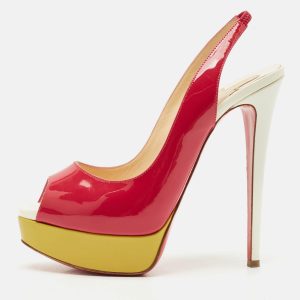 Christian Louboutin Multicolor Patent Leather Lady Peep Toe Platform Slingback Pumps Size 37, Pumps - Luxury Closet catalog