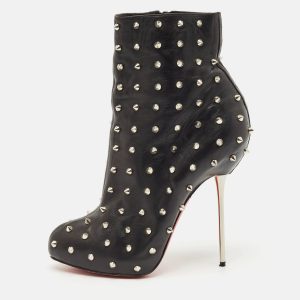 Christian Louboutin Black Leather Big Lips Spiked Ankle Boots Size 38.5, Boots - Luxury Closet catalog